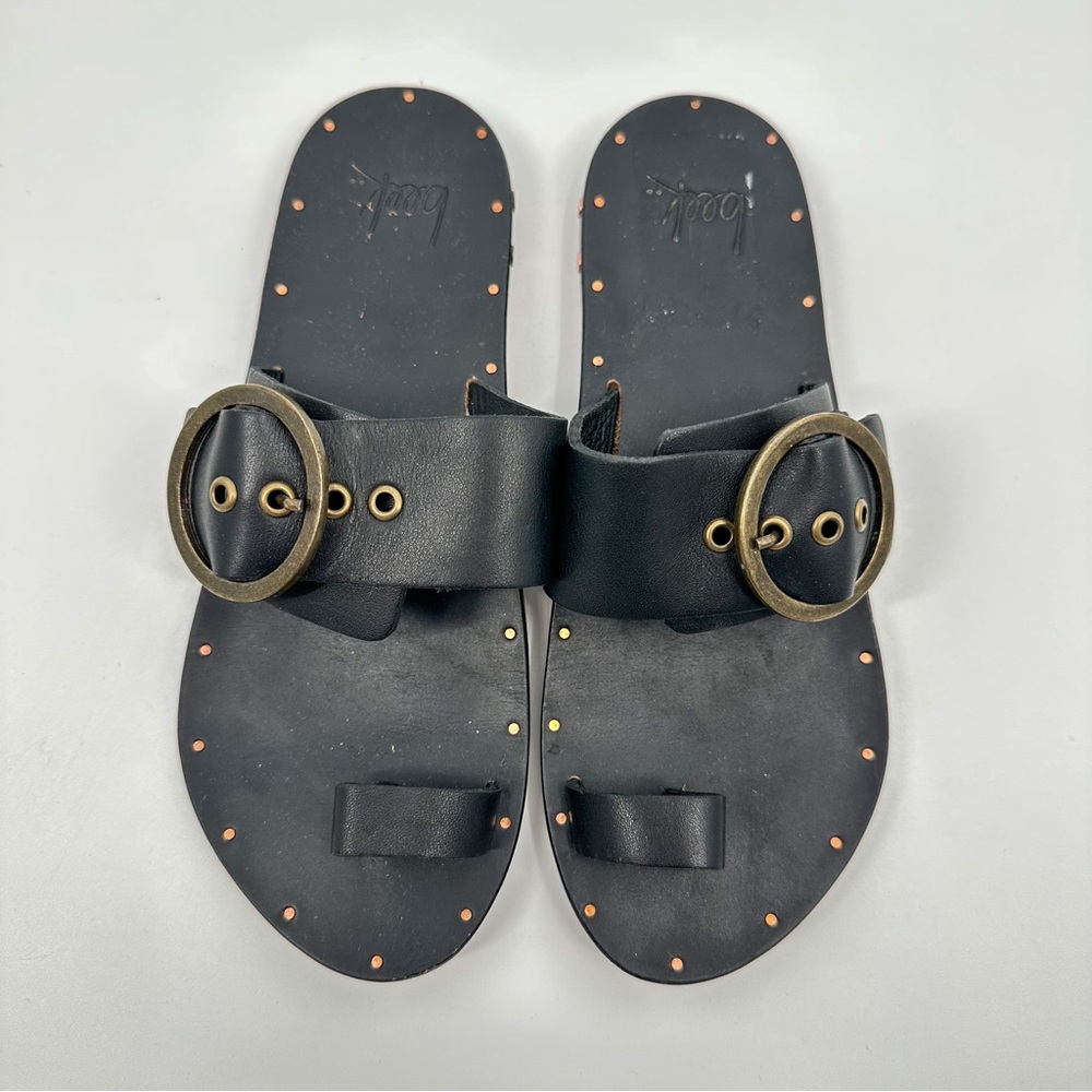 Beek Swift Ring Loop Buckle Gold Black Studded Sandals Women 6